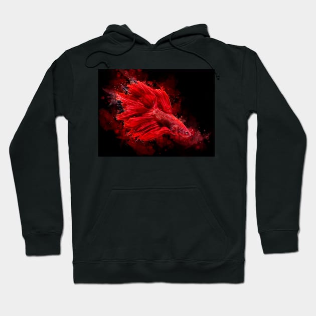 Red Betta Fish watercolor Hoodie by SPJE Illustration Photography